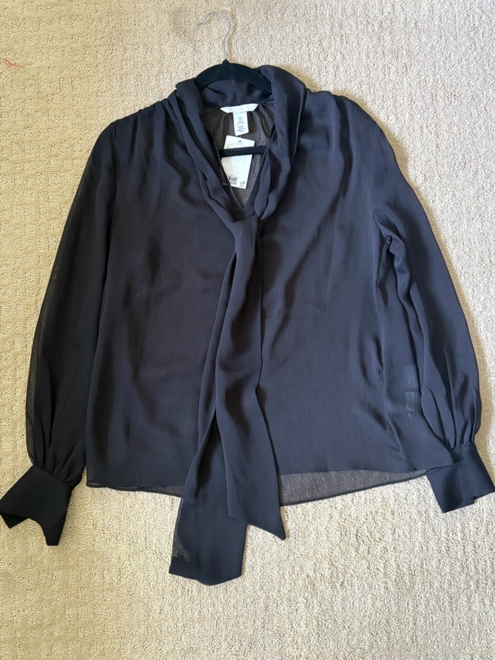 H&M Black Tie-Neck Long Sleeve Blouse